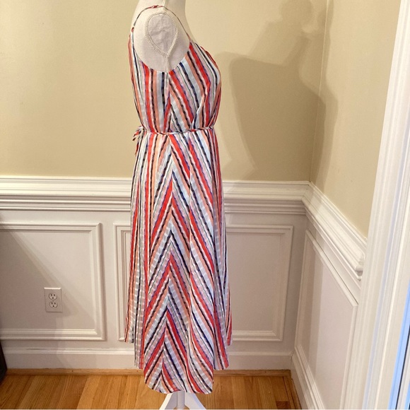 MILLY Stripe Colorful Multicolor V Neck Sleeveless Midi Dress - Picture 6 of 11